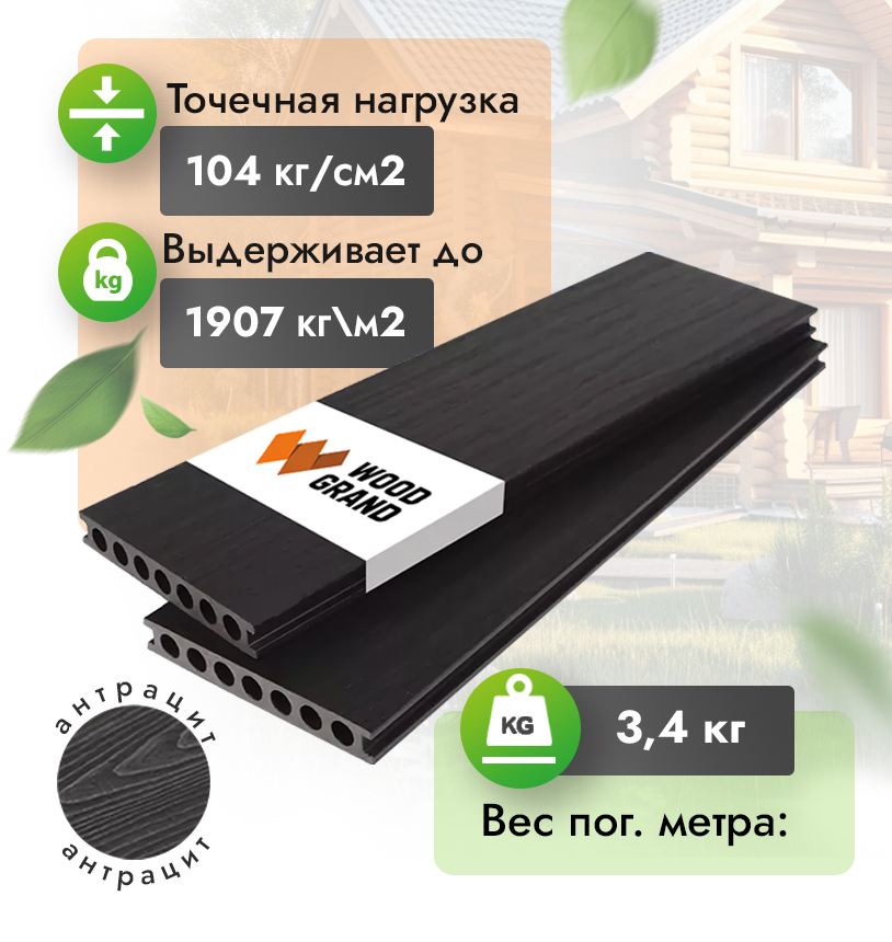 Террасная доска ДПК 150х22 мм КОЭКСТРУЗИЯ антрацит