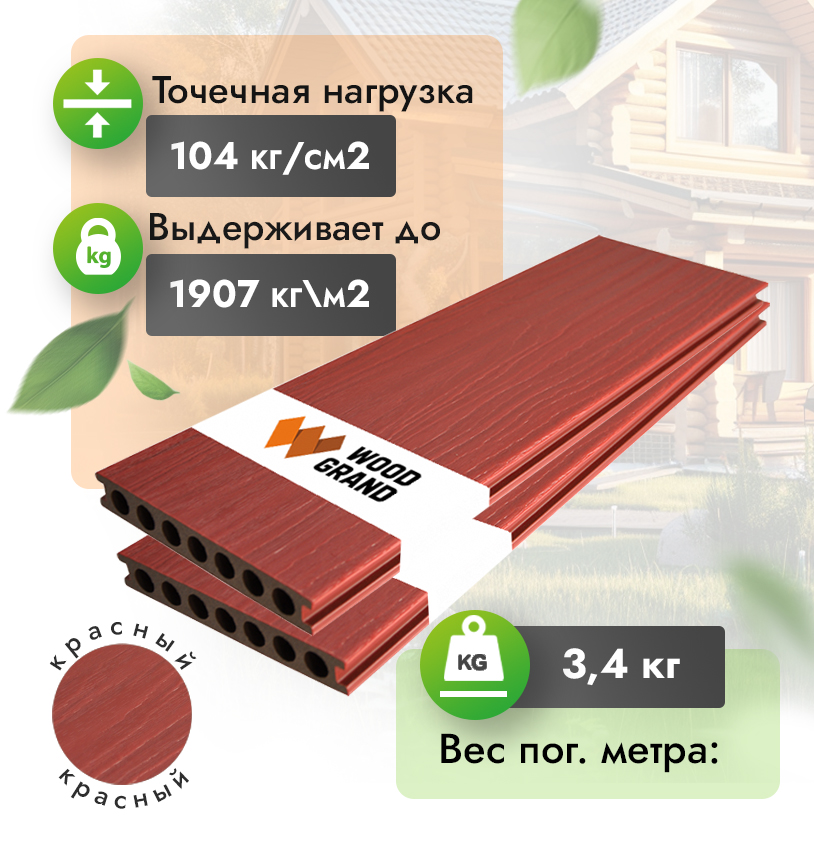Террасная доска ДПК 150х22 мм КОЭКСТРУЗИЯ красный