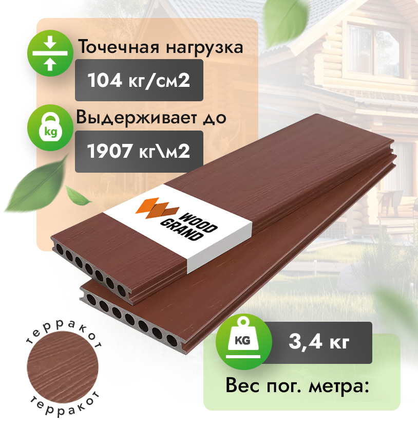 Террасная доска ДПК 150х22 мм КОЭКСТРУЗИЯ терракот