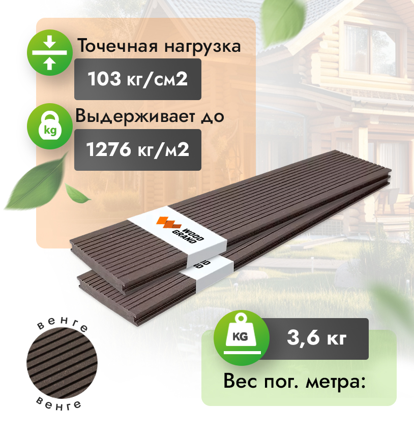 Террасная доска ДПК полнотелая 140x20 мм венге в пензе