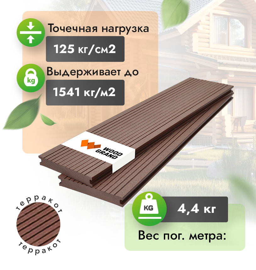 Террасная доска ДПК полнотелая 140x20 мм терракот в пензе