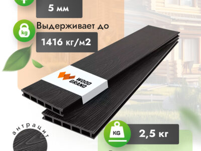 Террасная доска ДПК с тиснением 150x22 мм антрацит