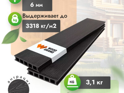 Террасная доска ДПК с тиснением 150x28 мм антрацит
