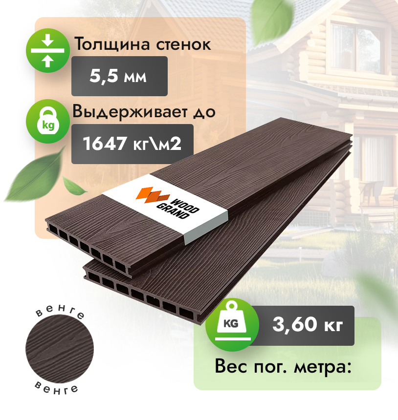 Террасная доска ДПК с тиснением 200x24 мм венге