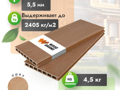 Террасная доска МПК с тиснением 200x24 мм орех