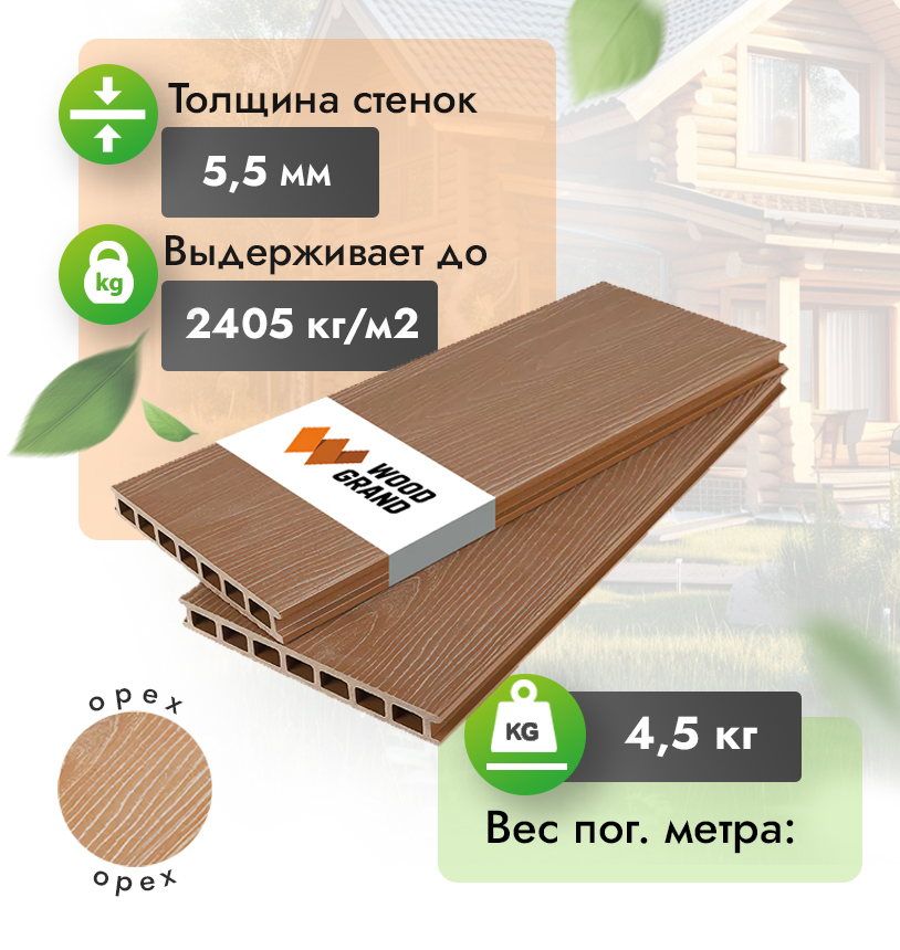 Террасная доска МПК с тиснением 200x24 мм орех