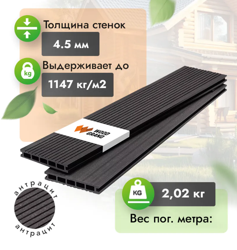 Террасная доска ДПК Пенза 140 на 20 антрацит