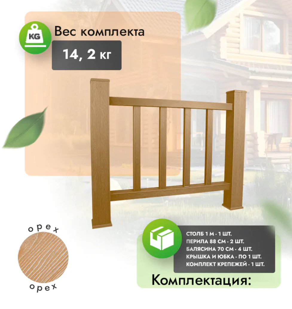 Комплект ограждения «Тиснение под дерево» (без метал. каркаса) орех