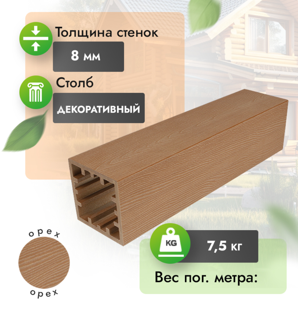 Столб МПК с тиснением 120x120 мм орех