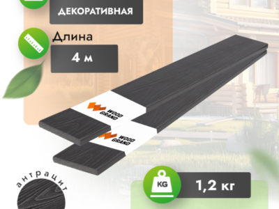 Декоративная планка МПК «Антрацит» 75x10 мм с тиснением